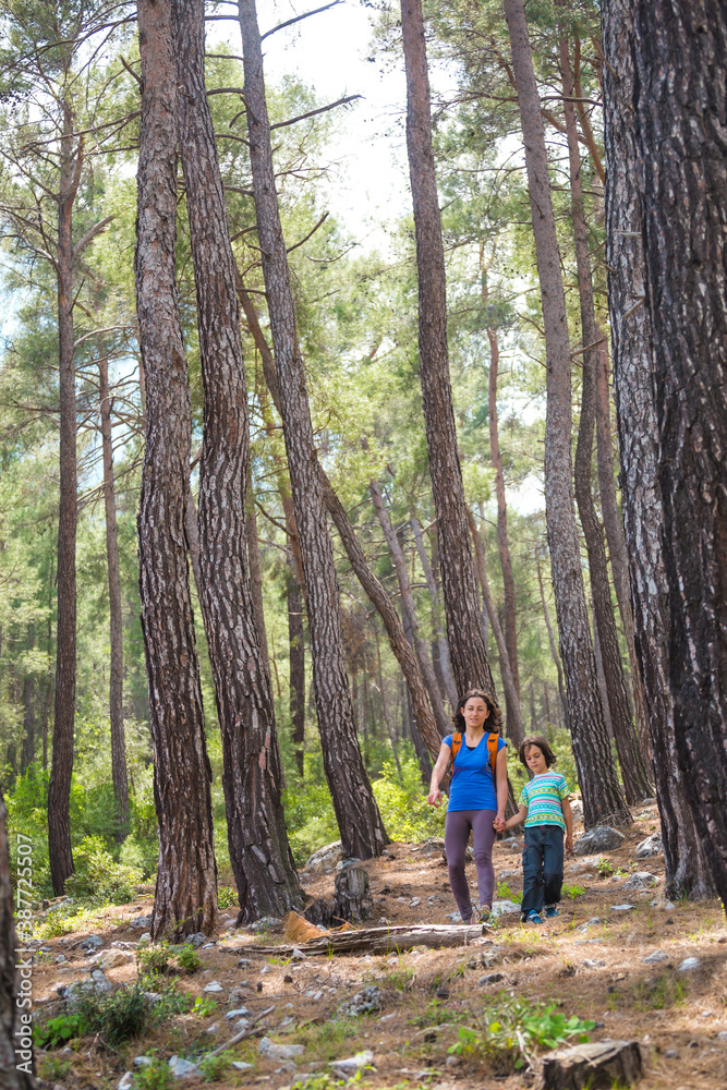 A child with his mother go hiking. A child with his mother go hiking.