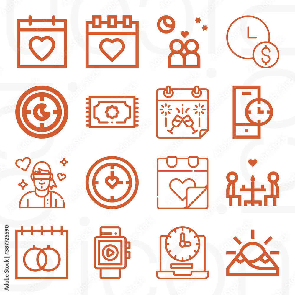 16 pack of pushed  lineal web icons set