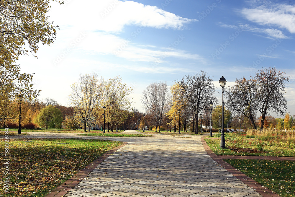 autumn season landscape in park, view of yellow trees alley background autumn season landscape in park, view of yellow trees alley background