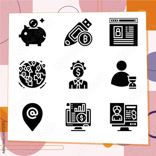 Simple set of 9 icons related to constituted