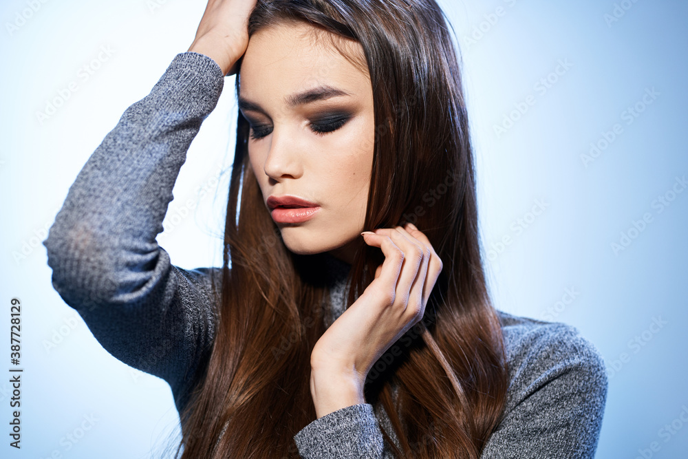 beautiful elegant woman cosmetics hairstyle cropped view studio model