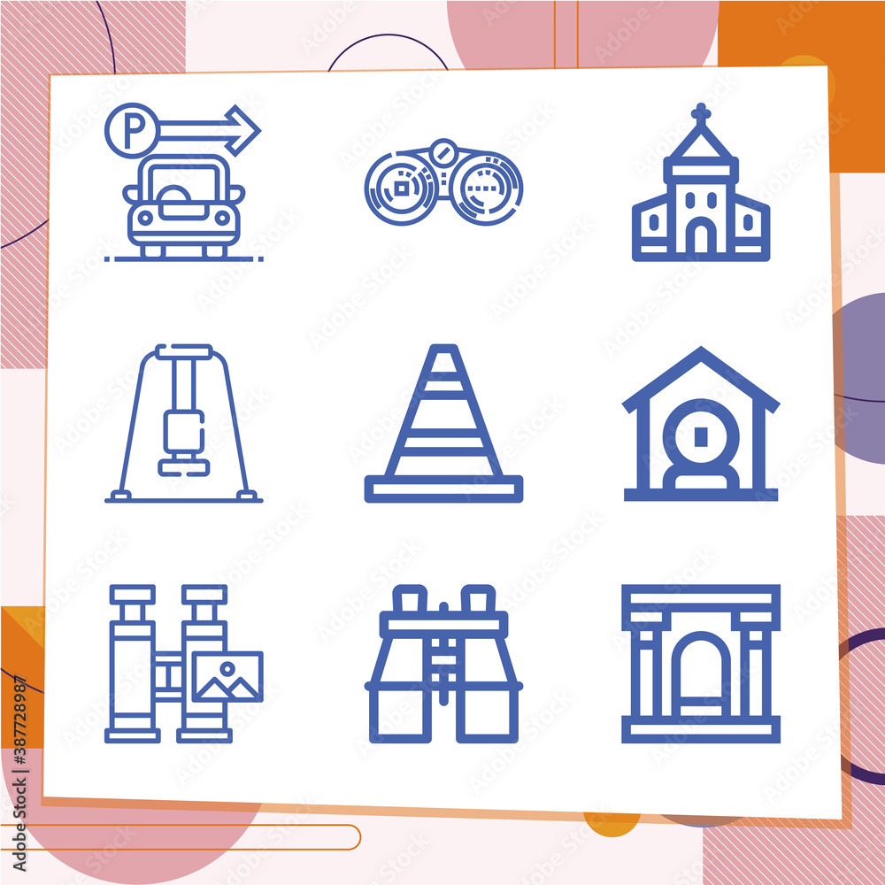 Simple set of 9 icons related to township