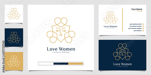 Minimalist woman face combine with love logo design and business card.