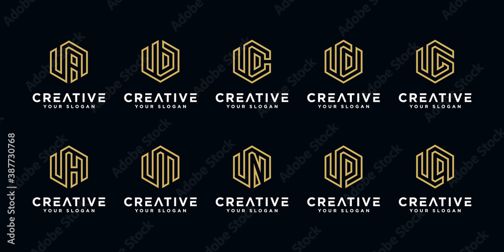 Set of creative letter u and etc logo design template