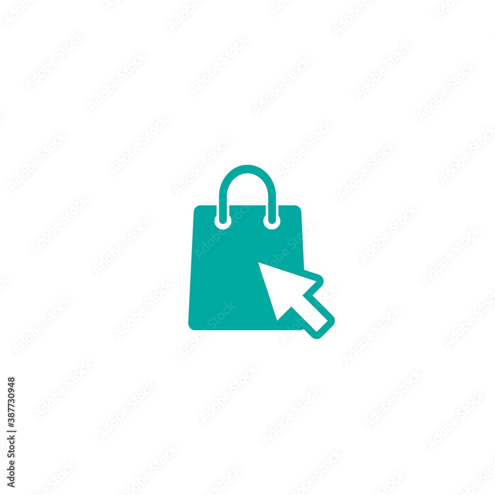 blue shopping bag with cursor arrow. simple icon isolated on blue background. blue shopping bag with cursor arrow. simple icon isolated on blue background.