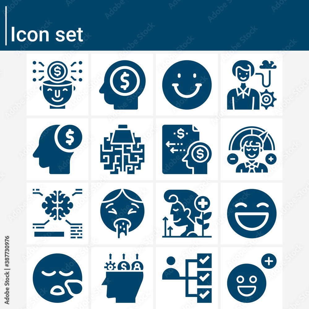 Simple set of behaviors related filled icons.