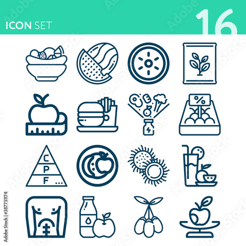 Simple set of 16 icons related to vitamins