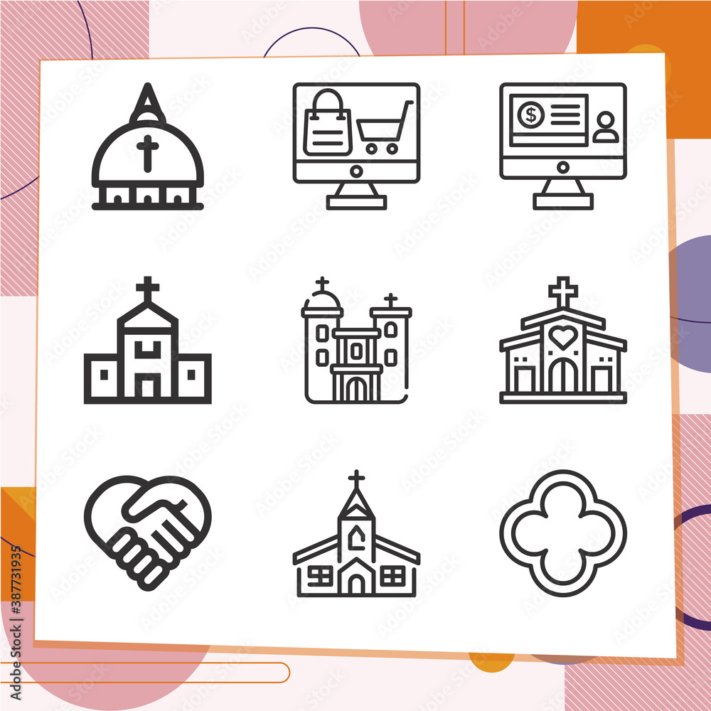 Simple set of 9 icons related to presbyterian