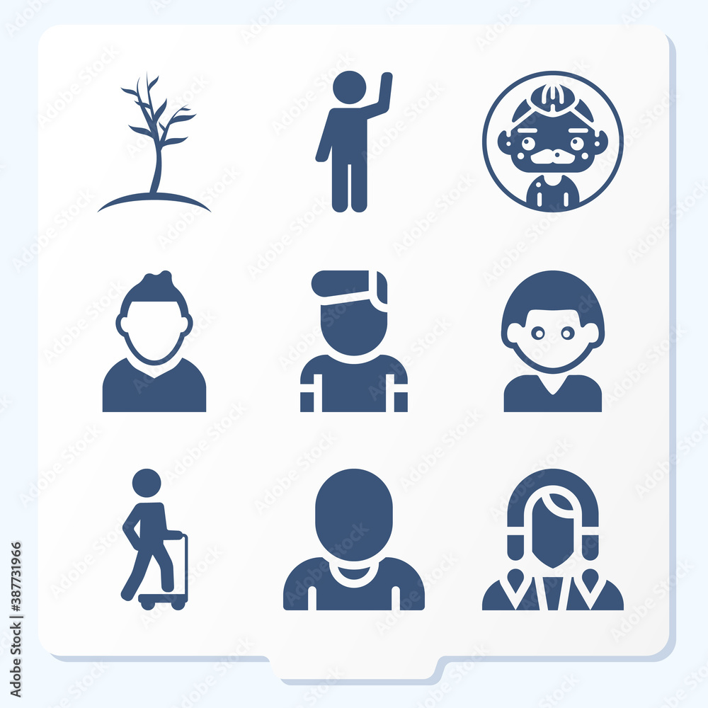 Simple set of 9 icons related to adolescent