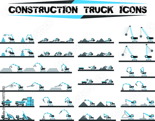 Construction truck icons collection