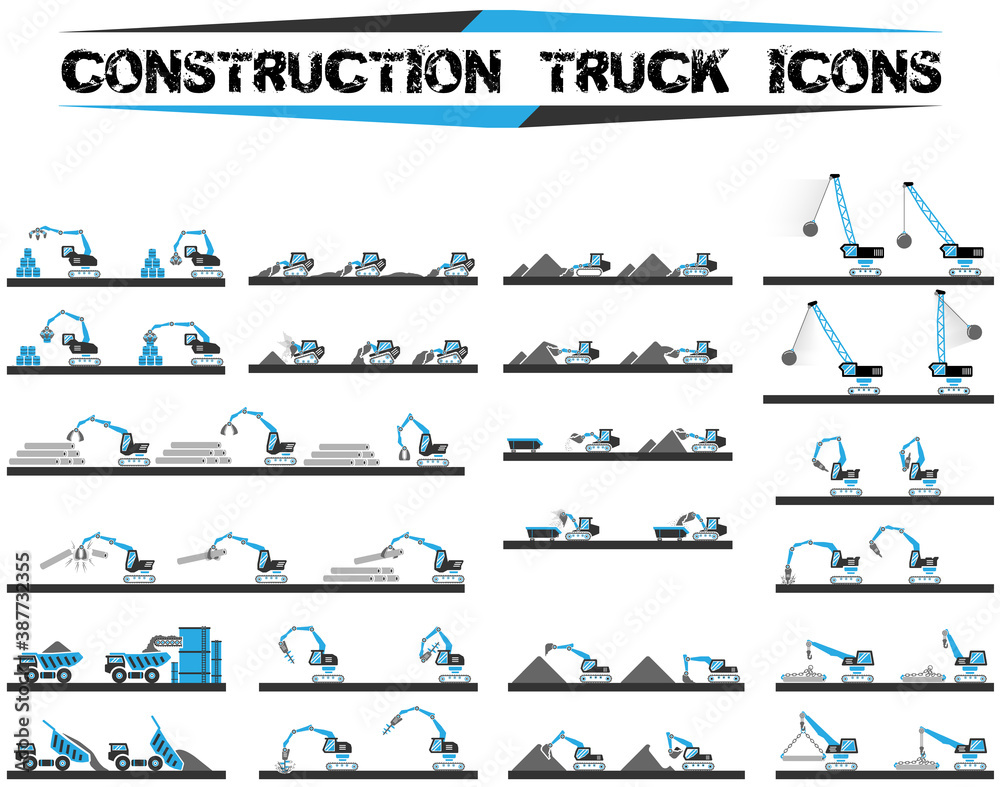Construction truck icons collection