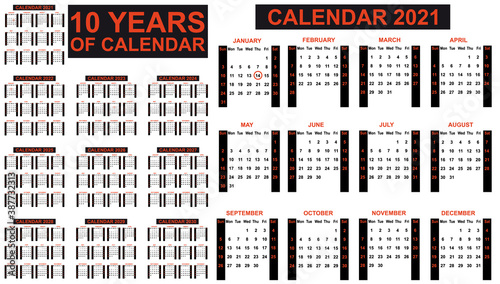 2021-2030 ten years of calendar