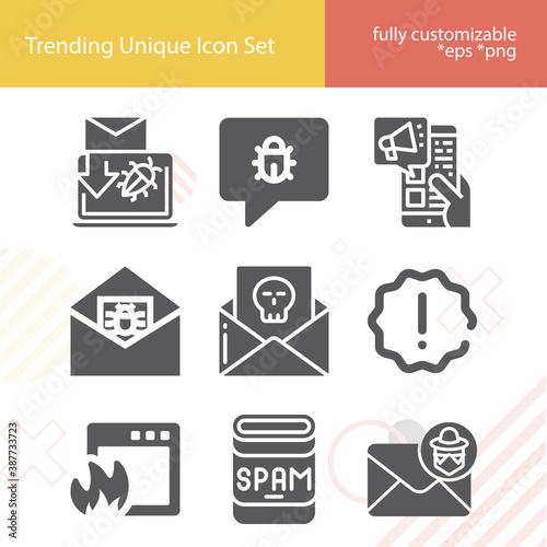 Simple set of spam related filled icons.
