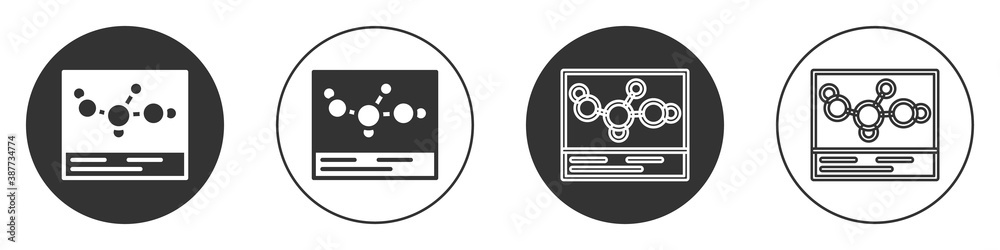 Black Chemical formula icon isolated on white background. Abstract hexagon for innovation medicine, health, research and science. Circle button. Vector. Black Chemical formula icon isolated on white background. Abstract hexagon for innovation medicine, health, research and science. Circle button. Vector.