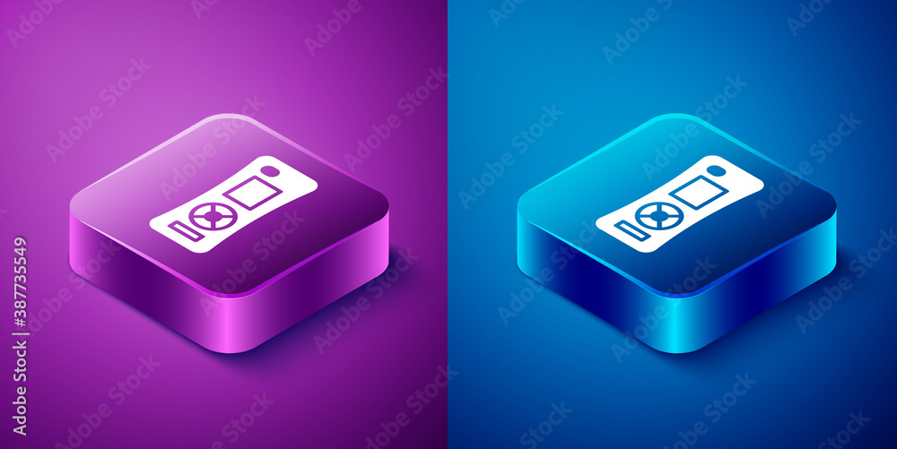 Isometric Remote control icon isolated on blue and purple background. Square button. Vector. Isometric Remote control icon isolated on blue and purple background. Square button. Vector.