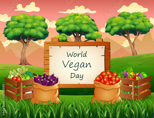World Vegan Day background with vegetables at nature	