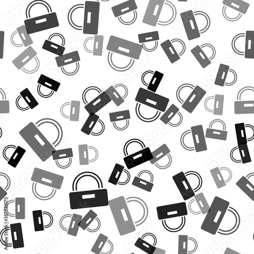 Black Bellboy hat icon isolated seamless pattern on white background. Hotel resort service symbol. Vector.