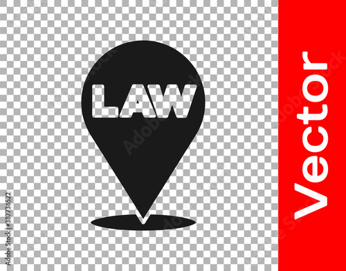Black Location law icon isolated on transparent background. Vector.