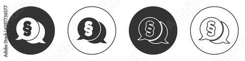 Black Law icon isolated on white background. Circle button. Vector.