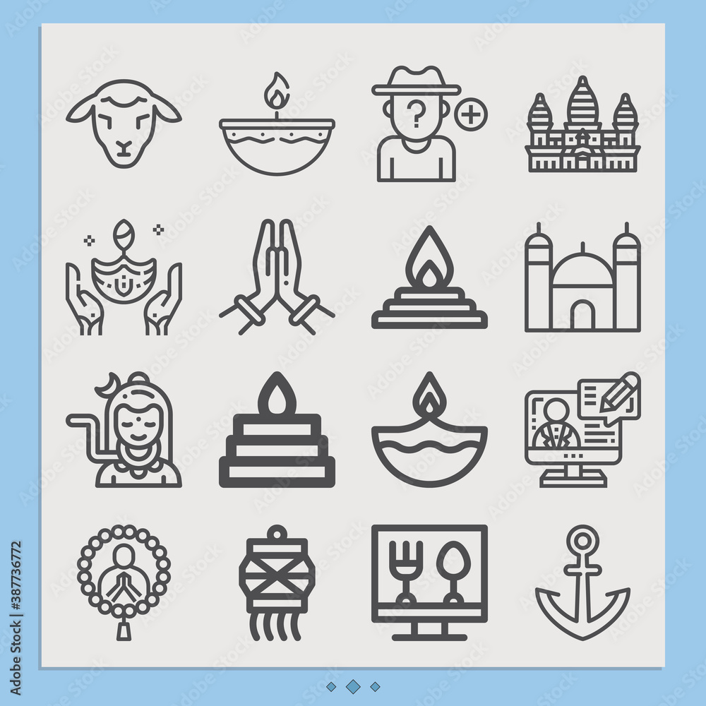 Simple set of hinduism related lineal icons.