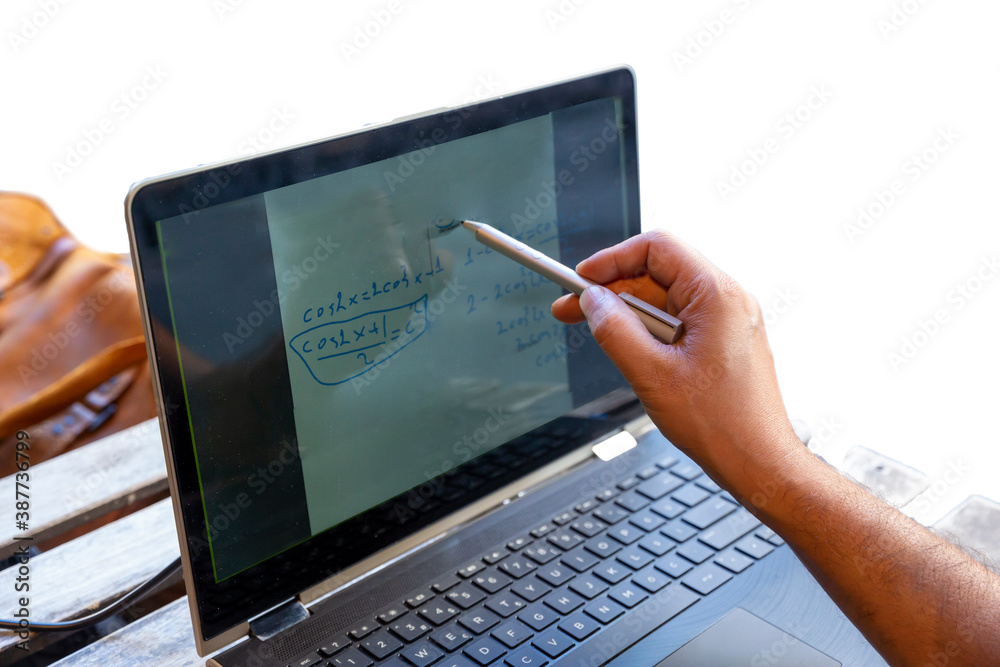 front view teacher lecturing on line. front view teacher lecturing on line.