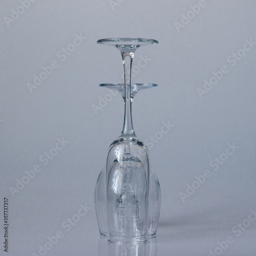 Image of empty wine glasses on white background