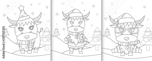 coloring book with cute buffalo christmas characters