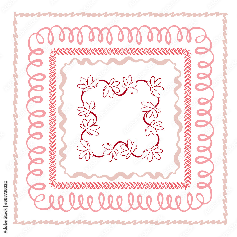 Vector set of hand drawn square frames with doodle. Vector isolated illustration. Brushes with corner tiles and ends are included in eps. Vector set of hand drawn square frames with doodle. Vector isolated illustration. Brushes with corner tiles and ends are included in eps.