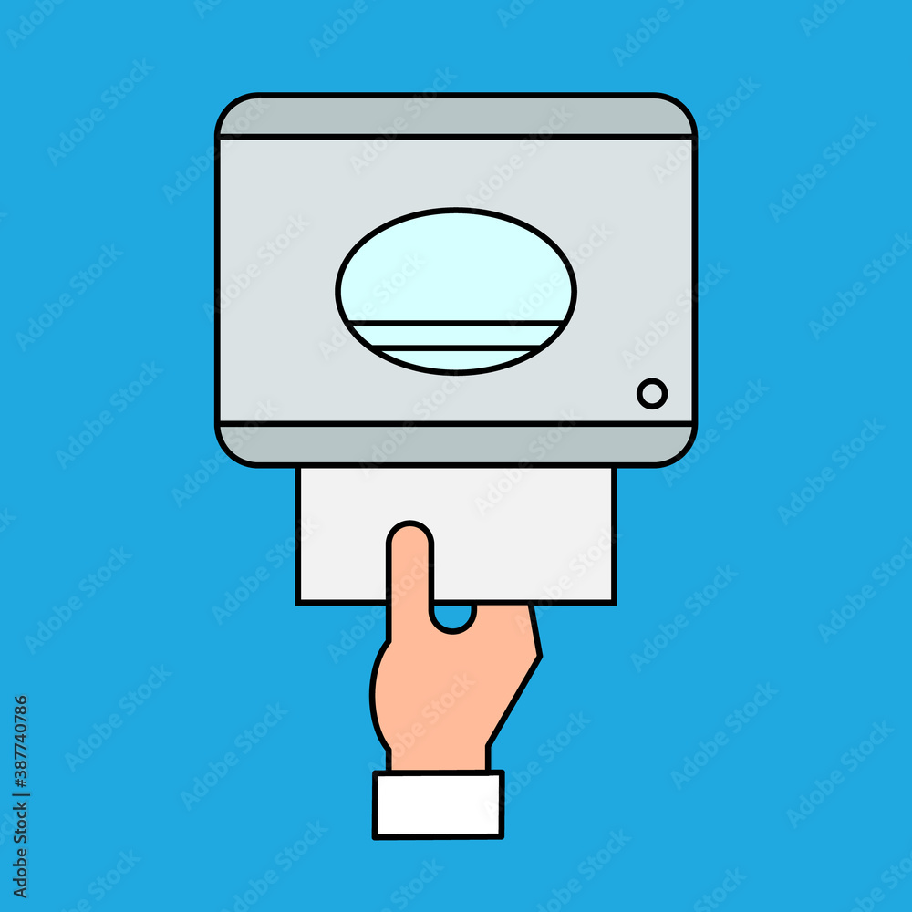 Automatic touchless towel dispenser with sensor on the wall. Drying