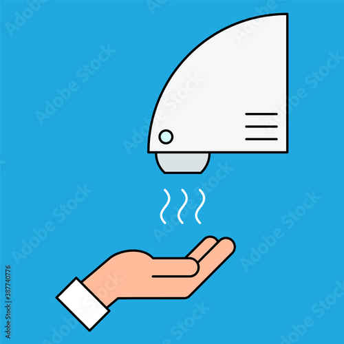 Automatic hand dryer machine with sensor. Hand dryer icon. Wash hands safely concept. No touch antivirus and antibacterial protection. Bathroom equipment. Vector illustration,flat style, clip art
