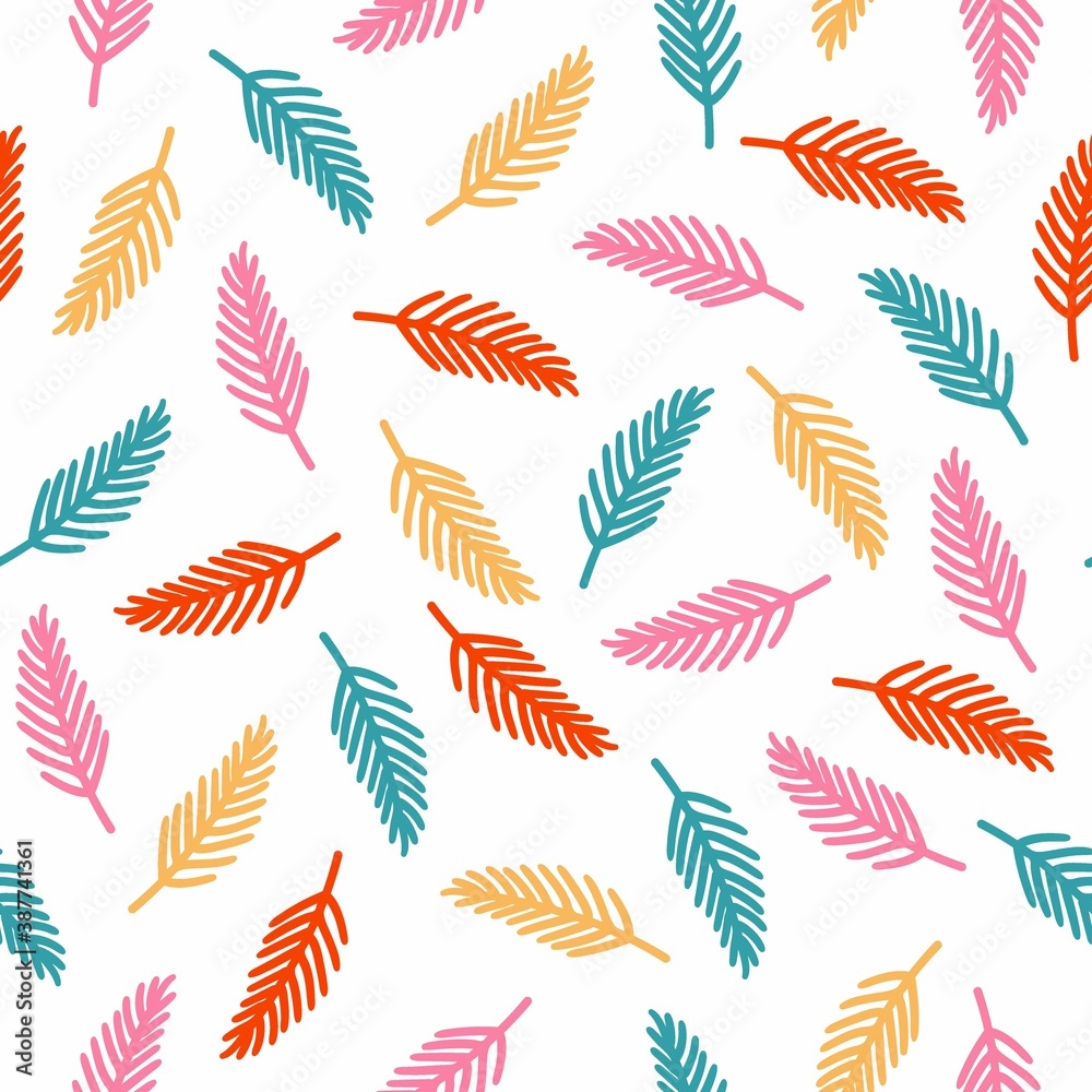 Feather simple minimalistic seamless pattern graphic design for paper, textile print, page fill. Floral background with hand drawn bright leaf. Botanical doodle vector illustration Feather simple minimalistic seamless pattern graphic design for paper, textile print, page fill. Floral background with hand drawn bright leaf. Botanical doodle vector illustration