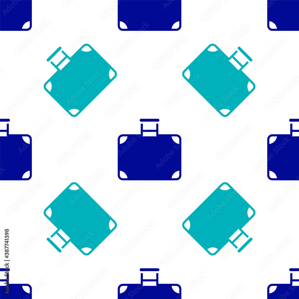 Blue Suitcase for travel icon isolated seamless pattern on white background. Traveling baggage sign. Travel luggage icon. Vector.