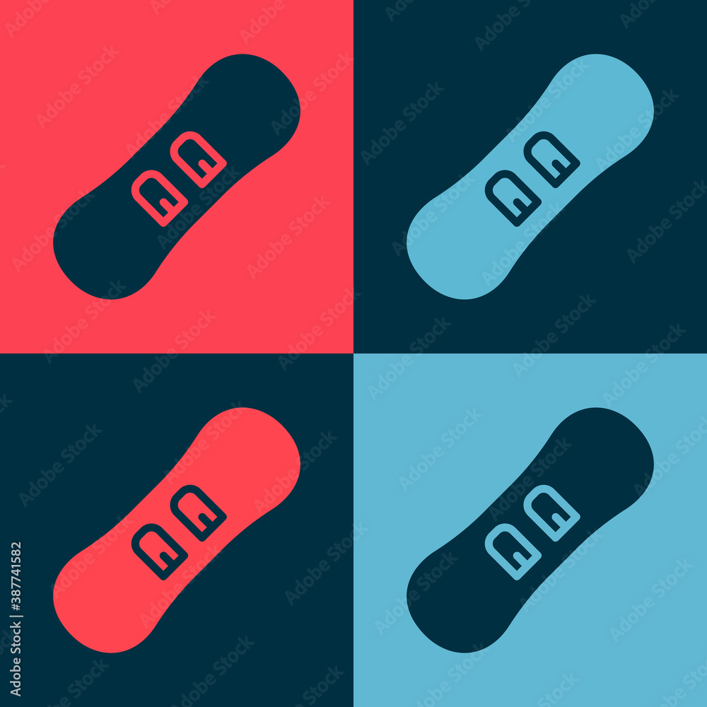 Pop art Snowboard icon isolated on color background. Snowboarding board icon. Extreme sport. Sport equipment. Vector. Pop art Snowboard icon isolated on color background. Snowboarding board icon. Extreme sport. Sport equipment. Vector.