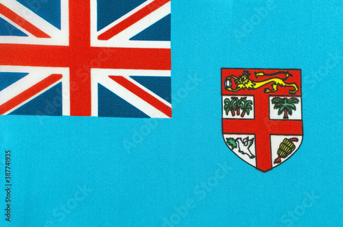 fabric national flag of the Republic of the Fiji Islands close-up photo