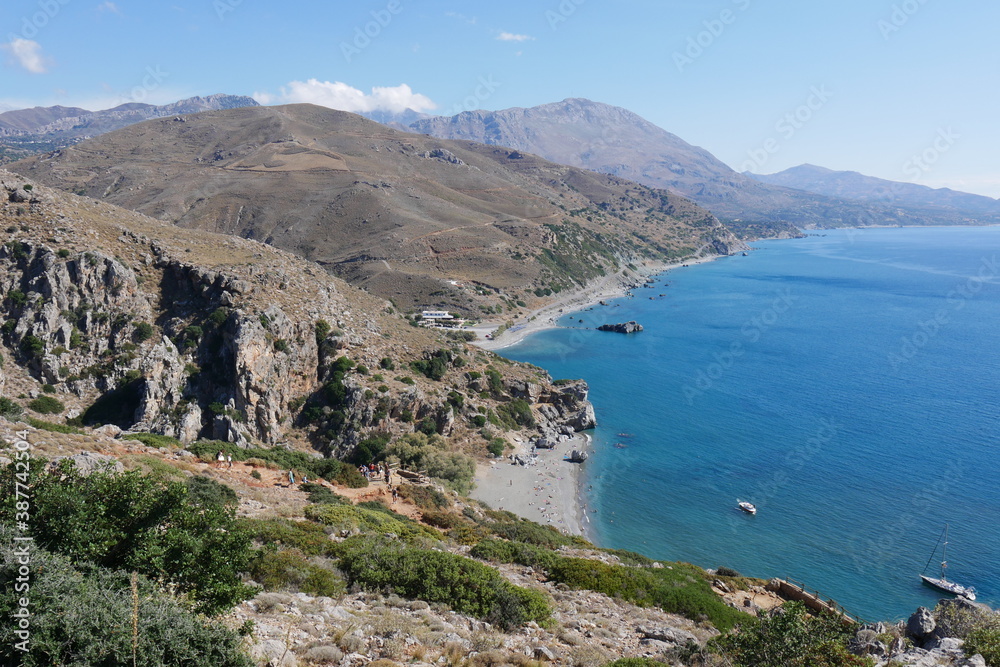 Griechische Berglandschaft Palmen Kreta Paralia Preveli Insel Mittelmeer