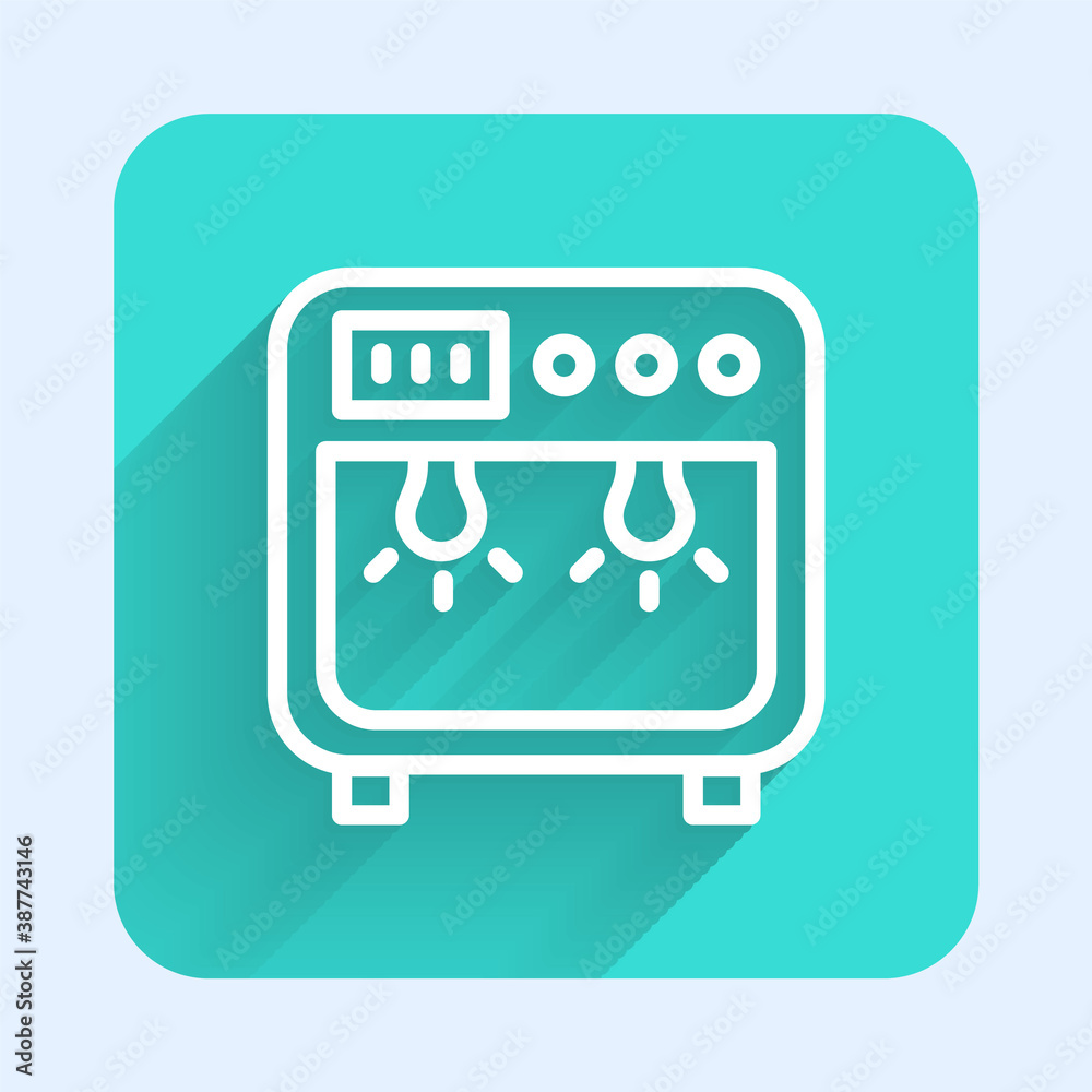 White line Biosafety box icon isolated with long shadow. Green square button. Vector. White line Biosafety box icon isolated with long shadow. Green square button. Vector.