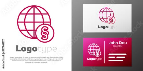 Logotype line International law icon isolated on white background. Global law logo. Legal justice verdict world. Logo design template element. Vector.