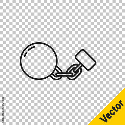 Black line Ball on chain icon isolated on transparent background. Vector.