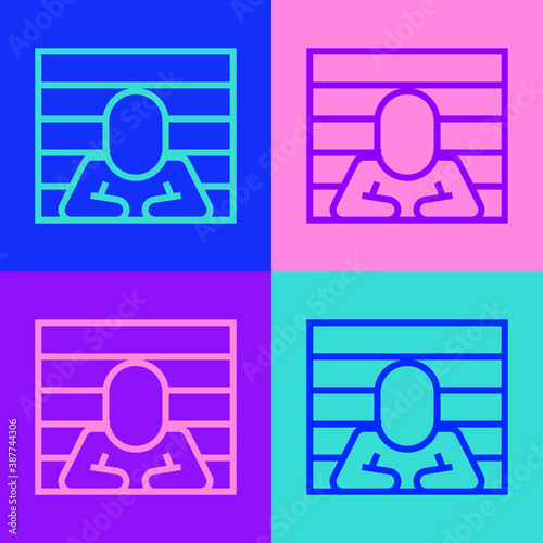 Pop art line Prisoner icon isolated on color background. Vector.