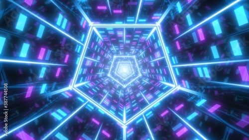 Sci-Fi Flashing Neon Lights Reflective Abstract Retro Pentagon Tunnel - Abstract Background Texture