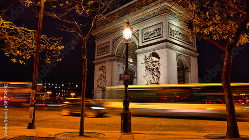 Long exposure of the Arc de Triomphe in Paris at night