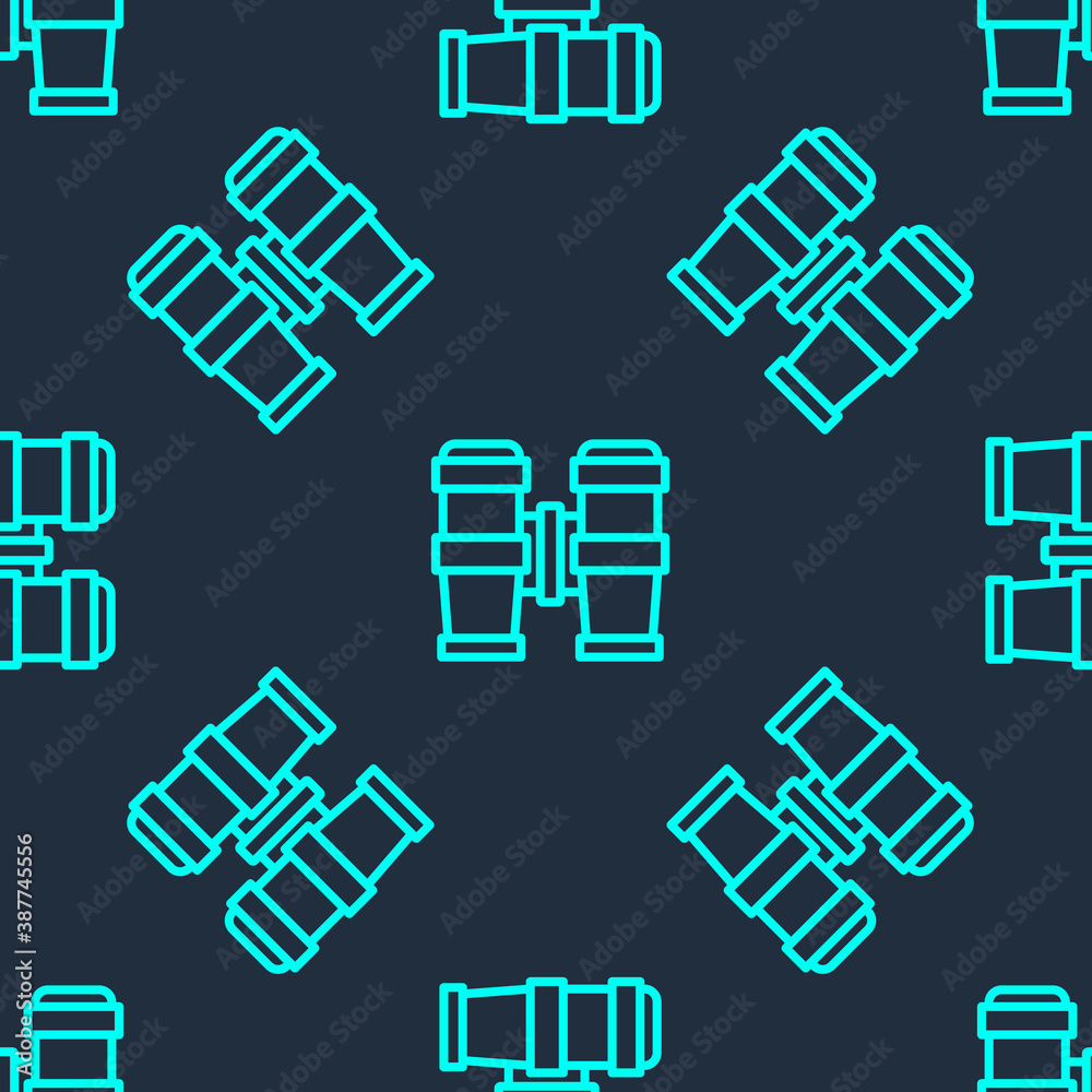 Green line Binoculars icon isolated seamless pattern on blue background. Find software sign. Spy equipment symbol. Vector. Green line Binoculars icon isolated seamless pattern on blue background. Find software sign. Spy equipment symbol. Vector.