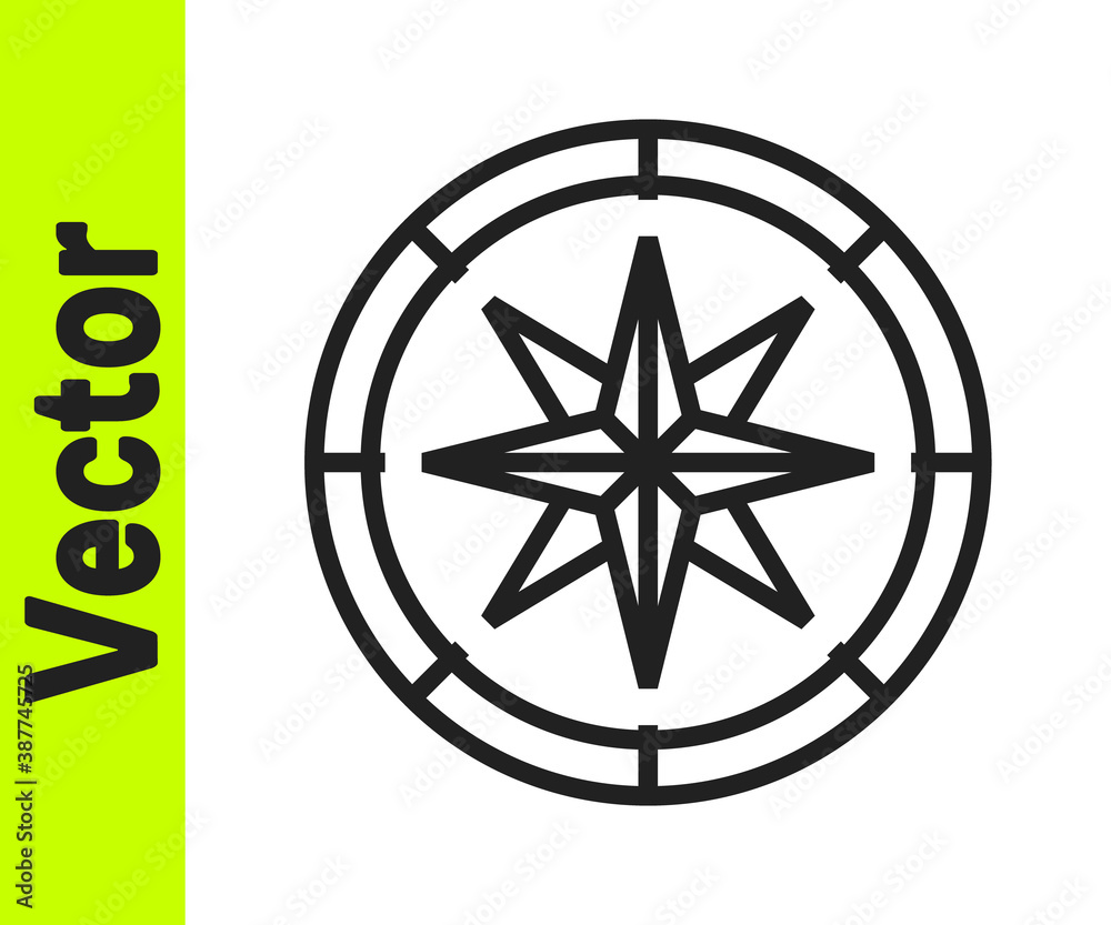 Black line Compass icon isolated on white background. Windrose navigation symbol. Wind rose sign. Vector.