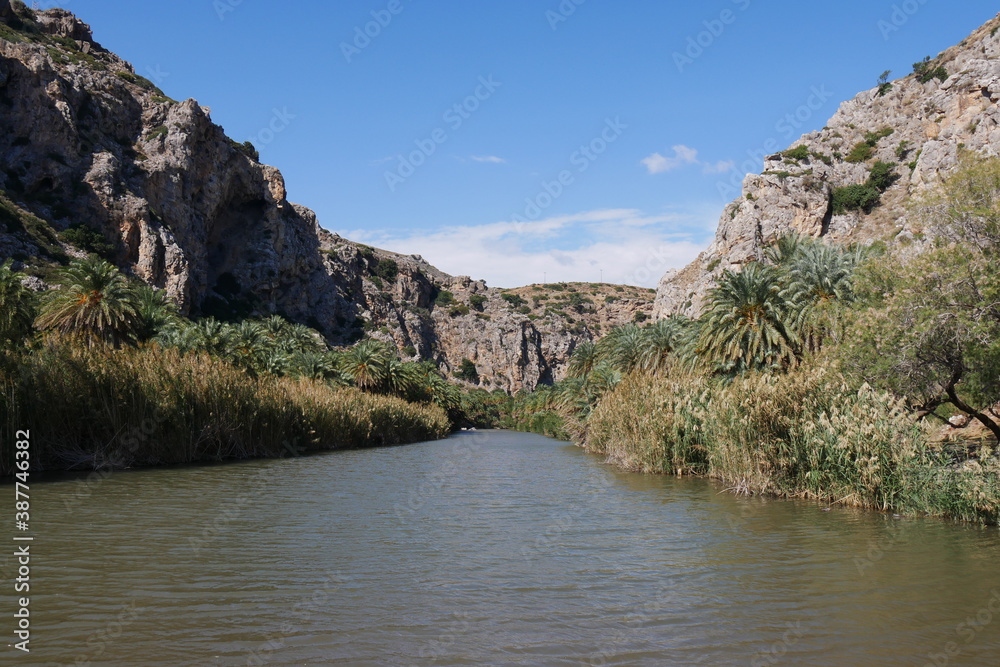 Insel Kreta Flussmündung Palmenschlucht Palmen Paralia Preveli Griechenland Insel Kreta Flussmündung Palmenschlucht Palmen Paralia Preveli Griechenland