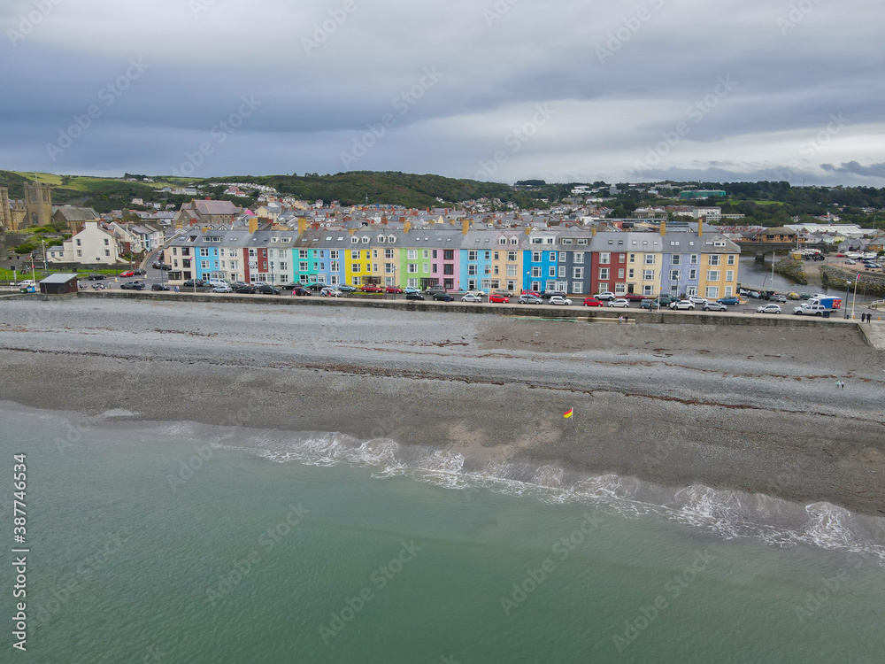 Colourful homes at the South Beach Promenade in Aberystwyth, Ceredigion