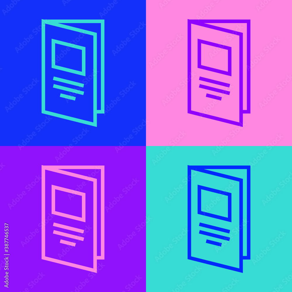 Pop art line Brochure template layout icon isolated on color background. Corporate business annual report, catalog, magazine, flyer mockup. Vector. Pop art line Brochure template layout icon isolated on color background. Corporate business annual report, catalog, magazine, flyer mockup. Vector.