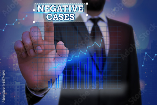 Word writing text Negative Cases. Business photo showcasing circumstances or conditions that are confurmed to be false Arrow symbol going upward denoting points showing significant achievement photo