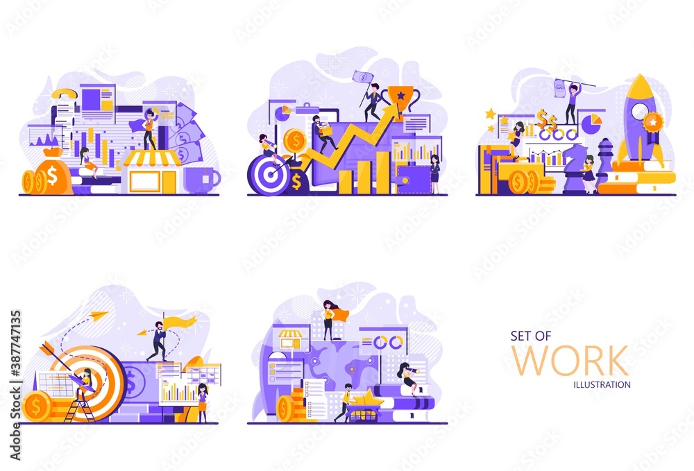Fototapeta premium collection of work-themed designs with the concept of tiny people illustration. Vector illustration
