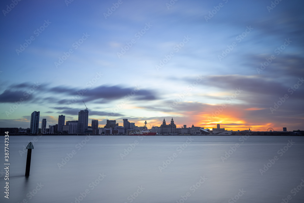 The sun rising over the skyline of Liverpool