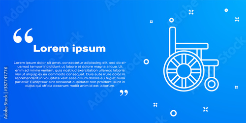 White line Wheelchair for disabled person icon isolated on blue background. Vector.